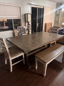 Farmhouse Dining Table Set with Chairs and Bench
