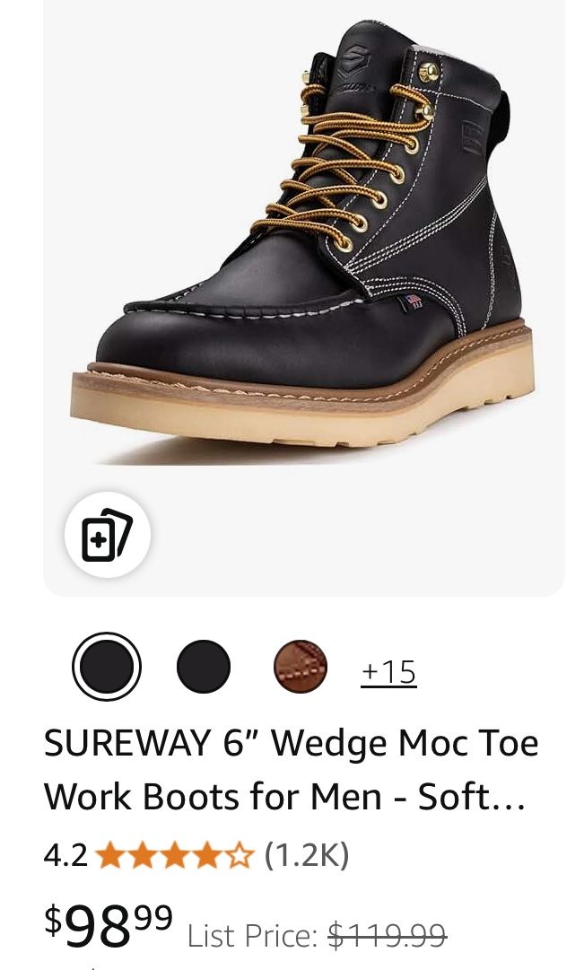 SUREWAY 6” Wedge Moc Toe Work Boots for Men