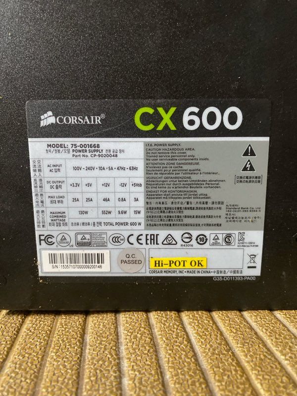 Corsair CX600 600W 80+ Bronze Power Supply - New (No Box)