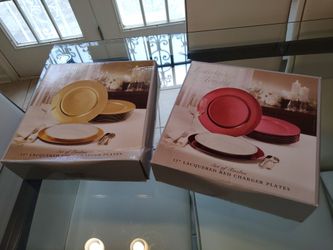 2 set of 12 Gold & Red Plates