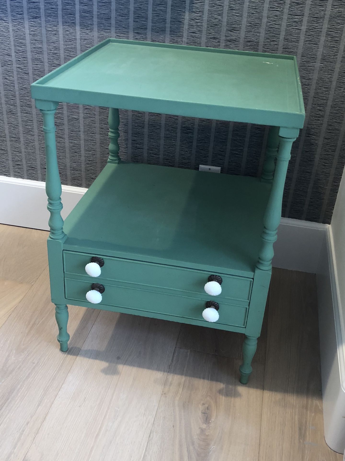 Antique Green End/Side Table With Milk glass Knobs