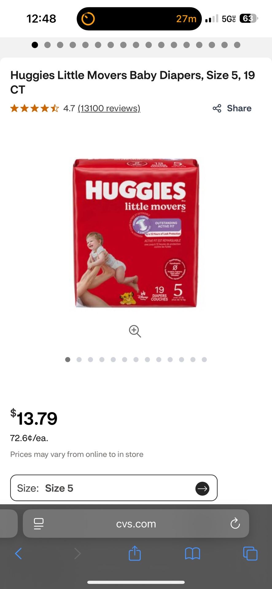 Huggies Little Movers Diapers- Size 5- 19 Ct