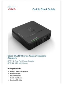 Cisco SPA100 ATA 2-Port Phone Adapter With Adapter Cables & Quick Start Guide