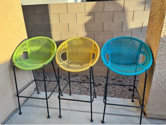 Set of 3 Colorful Outdoor Bar Stools – Acapulco Style