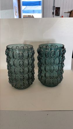 Teal Glass Vases with Bubble Texture – Set of 2