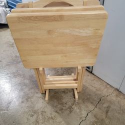 4 Wood TV Trays With Stand