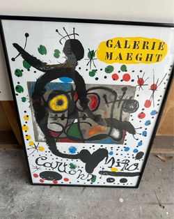 Framed Joan Miro / Galerie Maeght Style Abstract Painting