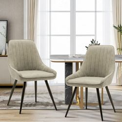Modern Dining Chairs Set of 2 Upholstered Accent Chair, Mid Century Armless Leisure Chair, Kitchen Living Room Faux Suede Desk Side Chair with Metal L