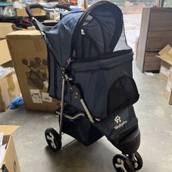 Pet Stroller, 3 Wheel Foldable Cat Dog Stroller with Storage Basket and Cup Holder for Small and Medium Cats, Dogs, Puppy