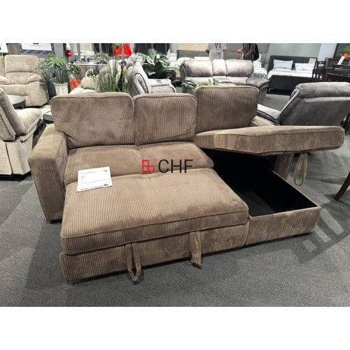 Corduroy Sleeper Sectional Sofa With Storage Chaise 
