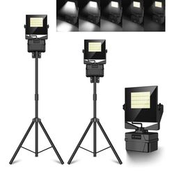 Rechargeable 10000mAh Work Light with Stand 5 ft Max Height, Cordless Work Light Dimmable 10000 Lumens Tripod Work Light Construction Essentials Gear 