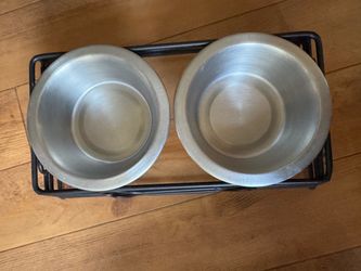 Elevated Black and Silver Dog Bowls for Food & Water
