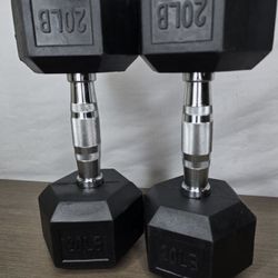 Set Of 2 20lb Coated Rubber Hex Dumbbell Pair Weights Lifting Exercise Equipment