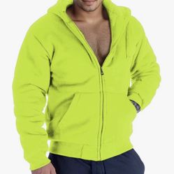 New  JACKETOWN Men's Full-Zip Fleece Hoodie Ultra-Lightweight Thermal Jacket with Pocket for Hiking GoLf Travel Fishing (Neon, L)  Size: Large  Color:
