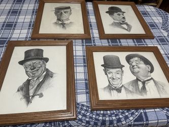 Lot Of Four Framed Pencil Sketches “ Immortal Men Of Comedy”
