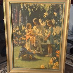 Painting of Jesus with children in a garden (14x19 inches)