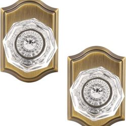(New in Box) 
Gobrico 2 Pack Clear Crystal Dummy Knobs with Antique Brass Rosette,Single Side Dummy Handles for Left/Right Handed Door,Non-Locking Fun