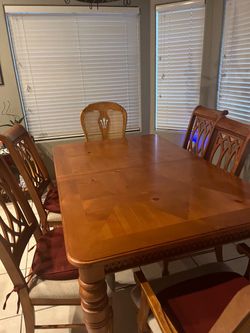 Wood Dining Table with 5 Chairs