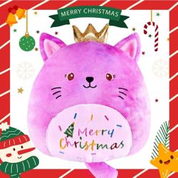Rainbow Plush Pillow, Christmas 12'' Cat Soft Stuffed Animals Toys, 