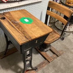 Antique Cast Iron Wood Student School Desk