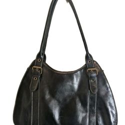 Anne Klein Black Leather Handbag Purse Vintage Red lining 