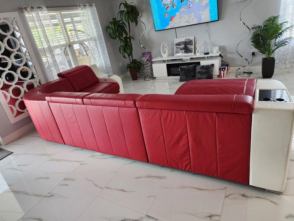 Red And White Leather Livin