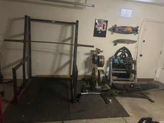 Plate Weights, dumbbells, squat rack, weight tree, dumbbell rack
