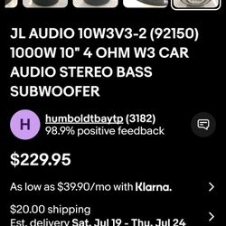 Jl Audio 10w3v3-4 In Exellent Condition Almost New