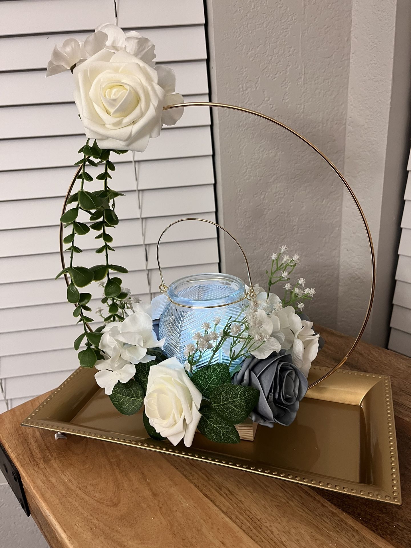Beautiful White And Blue Roses Centerpiece