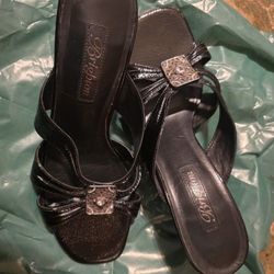 Brighton Royal Black Leather Sandals Heels Size 8.5