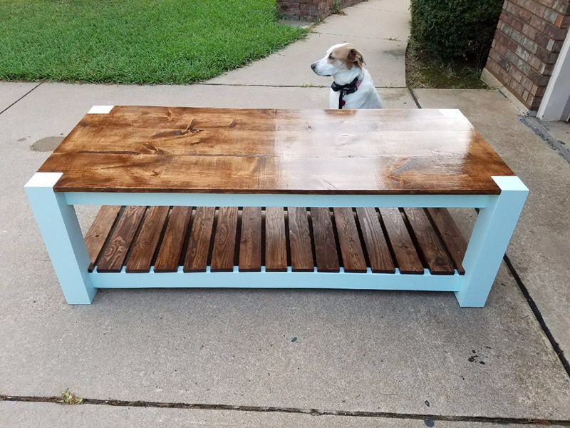 Sky blue and brown coffee table