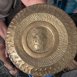 Vintage Large Colombian Brass Tray Wall Hanging
