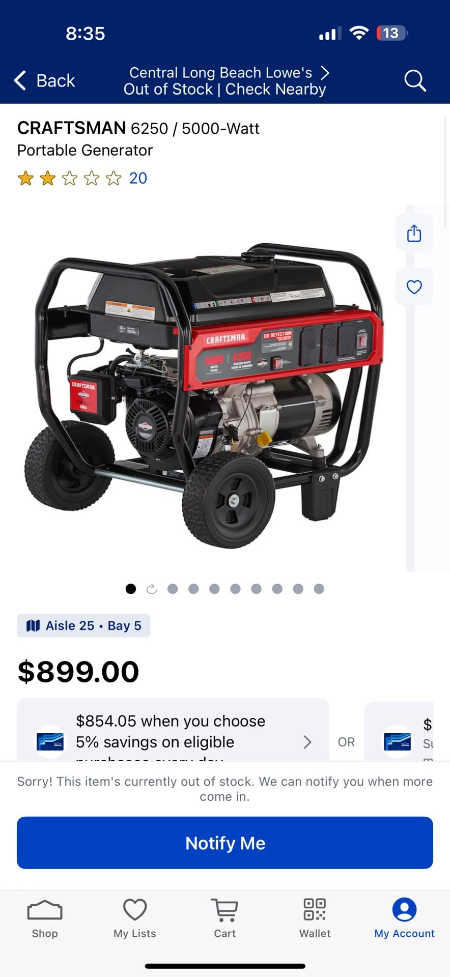 Craftsman 5000 Watt Portable Generator