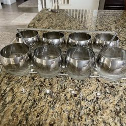 8 Silver Tip Glasses In Caddy
