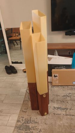 MCM Skyscraper Floor Lamp - 1960s Walnut & Lucite Tri-Tower Light