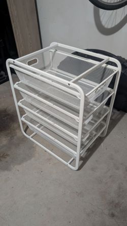 White Metal Mesh Drawer Storage Cart