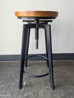 Industrial Style Adjustable Wood Top Bar Stool