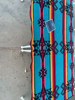 ESTATE SALE - Southwestern Geometric Woven Throw Blanket 3x5ft, Blue Multicolor, Rectangular