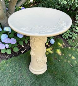 Concrete Bird Bath with Rose Motif Pedestal - 18x22”