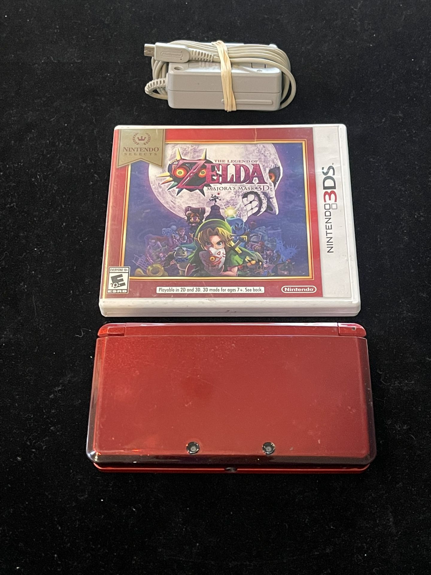 Nintendo 3DS Flame Red Handheld System w/Charger + 1 Game(Zelda Majora’s Mask)