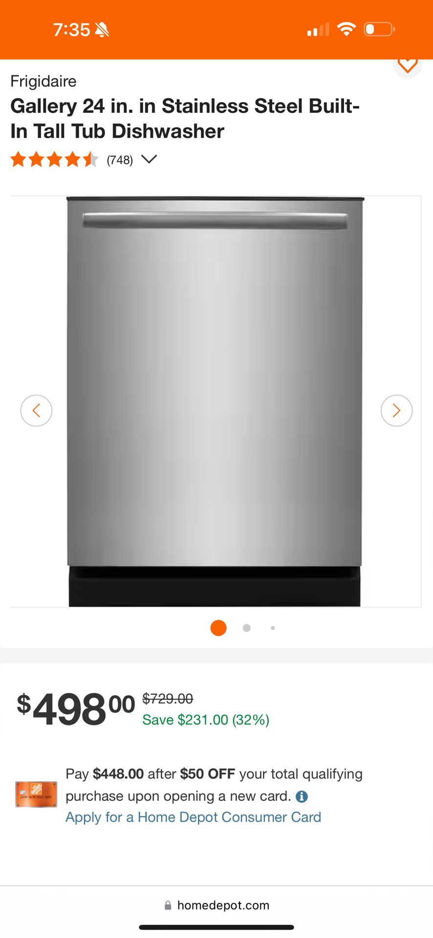 Frigidaire Gallery 24 in. in Stainless Steel Built-In Tall Tub Dishwasher