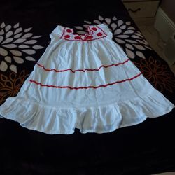 Vestido Artesanal Blanco Con Rojo