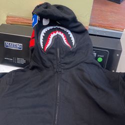 2018 BAPE Applique shark full zip hoodie Black A Bathing Ape Size Xxxl