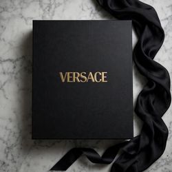 Versace Empty Gift Box — Large Black Designer Box with Lid, 21"x14"x4" Storage Display