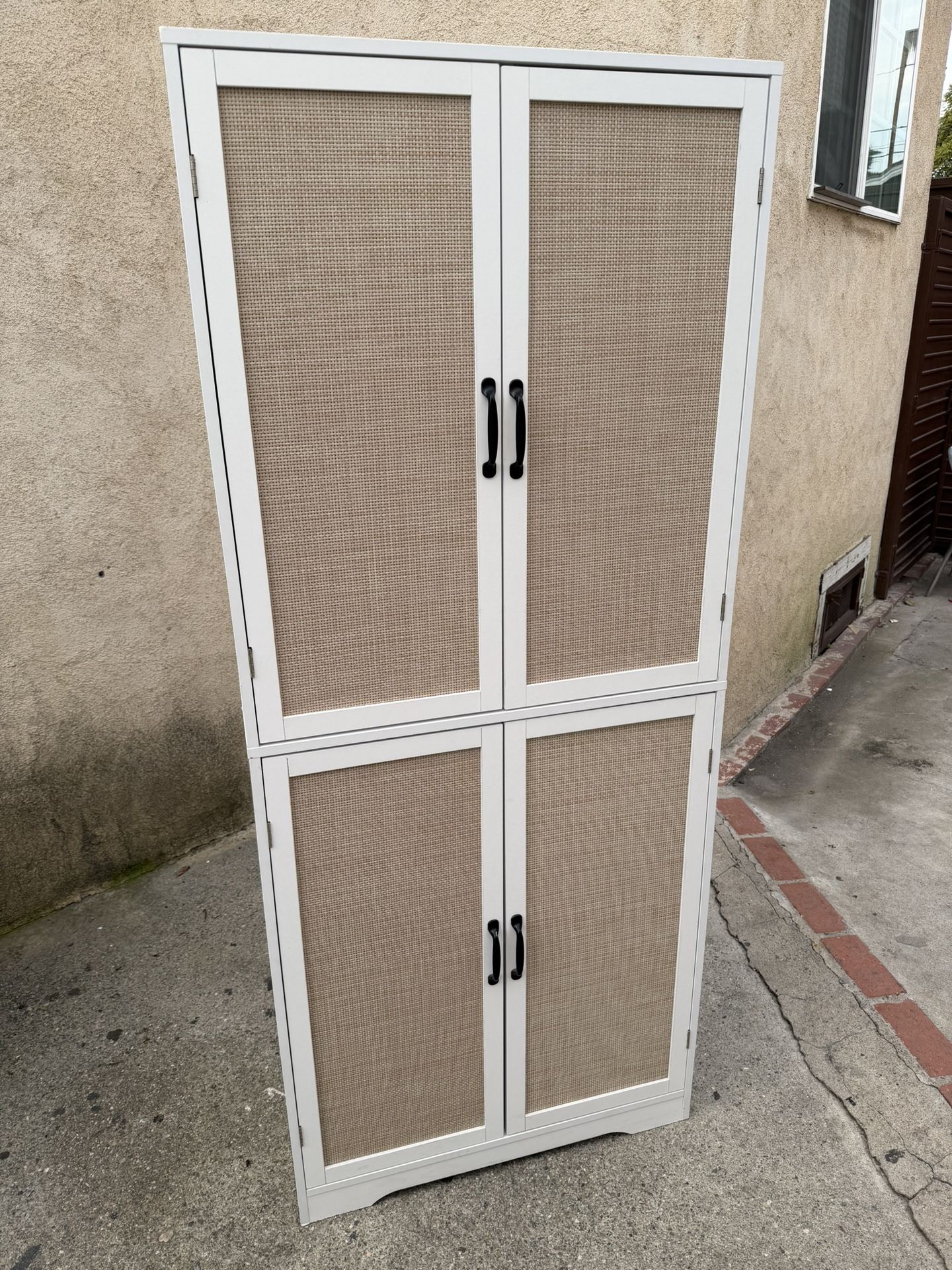 Tall Storage Pantry, White Finish-2 Stackable Pantries, Modern Design, Adjustable and Removable Shelving Storage, Convenient