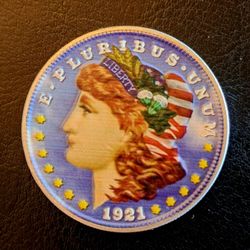 Colored 1921 Morgan Silver Dollar  -  Genuine Uncirculated  Colorized