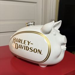 Harley Davidson hog Cookie Jar Gas Tank Shaped Cookie Jar For Man Cave Or Garage Like New!