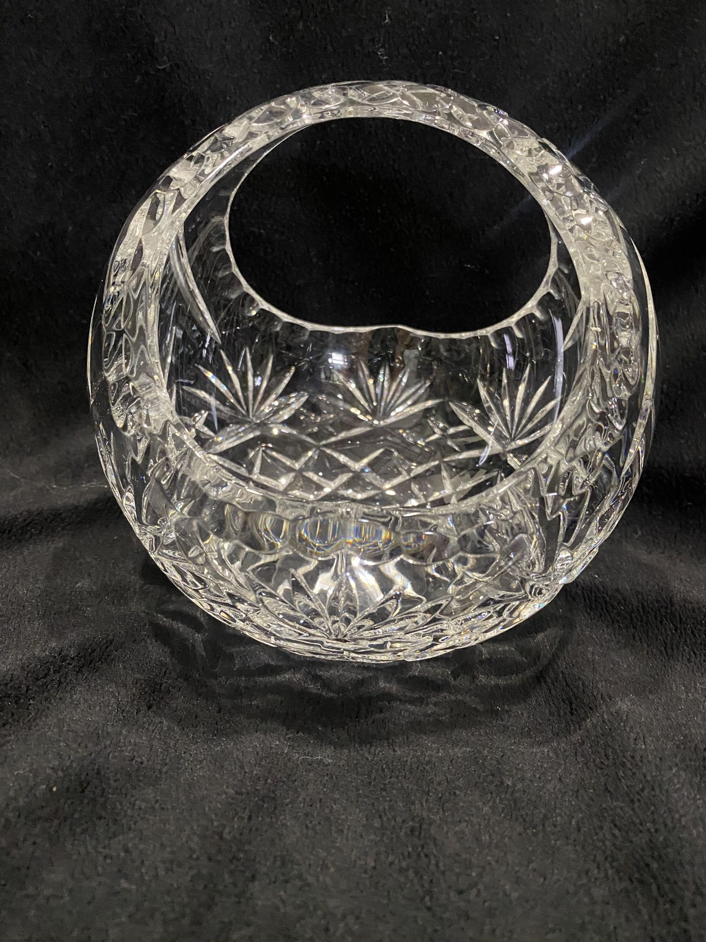 Antique Cut Crystal Glass Basket Candy Dish Bowl 