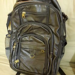 New Black Leather Backpack Laptop Bag