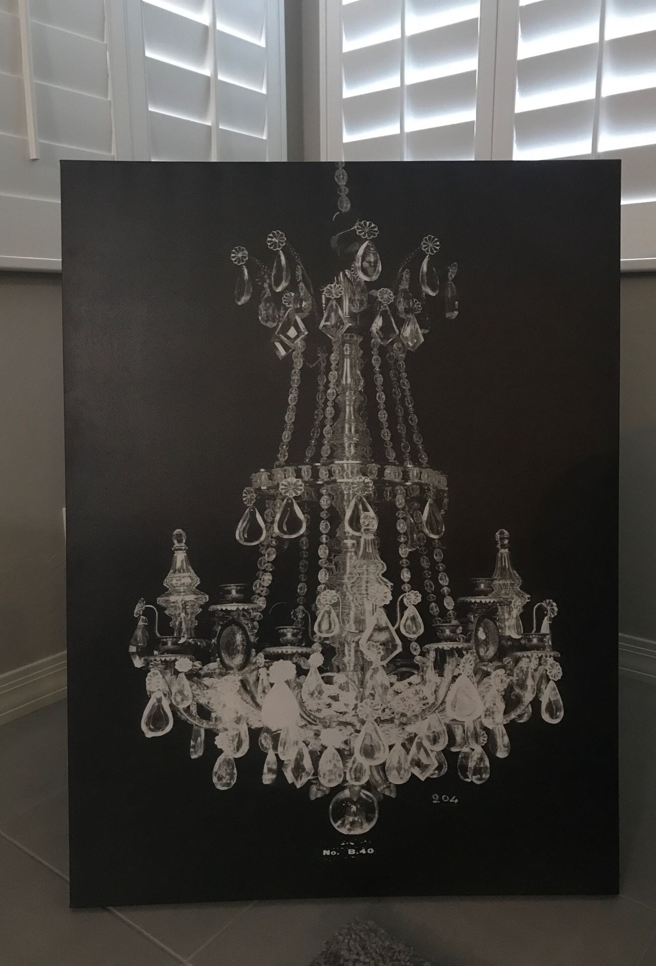 Large black and white chandelier canvas new